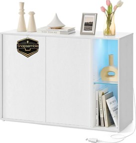SONGMICS HOME Snapsemble TV-állvány és Tálalószekrény LED-del, KADIN, Hófehér