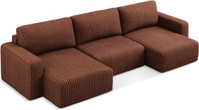 Terrakotta színű kordbársony kinyitható-tárolóhelyes (U alakú) sarokkanapé Kona – Makamii