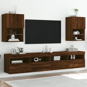 2 db barna tölgy színű TV-szekrény LED-ekkel 40,5 x 30 x 60 cm