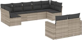 vidaXL 9 részes világosszürke polyrattan kerti ülőgarnitúra párnával