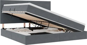 vidaXL Ágy tárolóval és matraccal Sötétszürke 200 x 200 cm Bársony