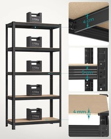 acél polcrendszer 2 db-os, 180x90x40 cm, fekete