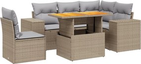 vidaXL 6 részes bézs polyrattan kerti ülőgarnitúra párnával