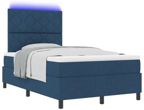 Rugós ágy matraccal és LED világítással sötétkékkel, 120 x 200 cm szövet