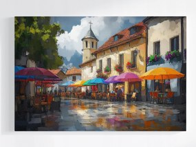 Poszter Város Tér Utca Kávézók Napernyők Templom 60x40