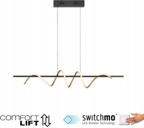 Just Light Led függeszték, fekete/sárgaréz, állítható magasságú, fényerő-szabályozható