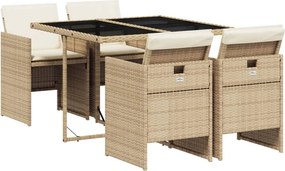 vidaXL 5 részes bézs polyrattan kerti étkezőgarnitúra párnákkal