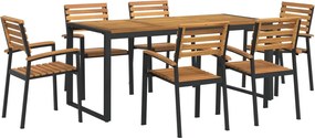 vidaXL 7 részes tömör akácfa és fém kerti étkezőgarnitúra