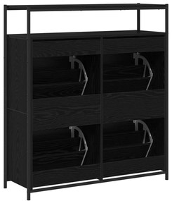 Cipőszekrény 4 Flip-Ajtóval Fekete Tölgy 100x34x112 cm