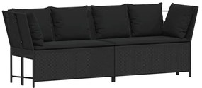 vidaXL fekete polyrattan kerti kanapé párnákkal