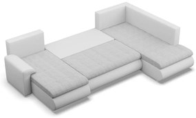 Tokio U sarokkanapé, 3 ágyneműtartóval, fonott + műbőr, jobboldali, szürke - fehér