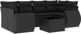 vidaXL 7 részes fekete polyrattan kerti ülőgarnitúra párnával