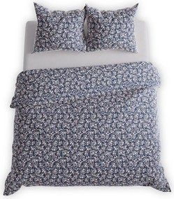 Szatén ágyneműhuzat 160x200 Nila sötétkék apró virágok