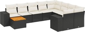 vidaXL 10 részes fekete polyrattan kerti ülőgarnitúra párnákkal