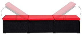 3 részes fekete polyrattan kerti napozóágy szett asztallal