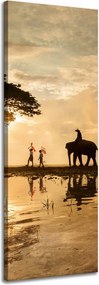 Vászonkép Emberek az elefántokon Naplemente Afrika Szavanna 40x120 cm