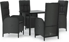 vidaXL 5 részes fekete polyrattan kerti étkezőgarnitúra párnákkal