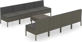 vidaXL 9 részes szürke polyrattan kerti bútorszett párnákkal
