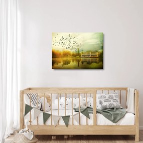 A festett táj képe lakóhelyel (üvegen) (70x50 cm)