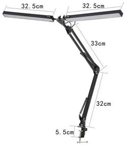 Platinet Flexy asztali lámpa 20 W, 2 kar + klip, fekete