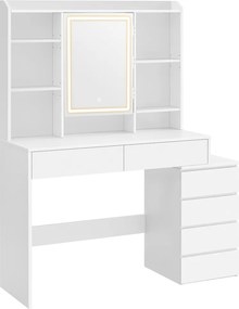 Fésülködőasztal LED-es tükörrel, modern stílus, felhőfehér