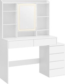 Fésülködőasztal LED-es tükörrel, modern stílus, felhőfehér