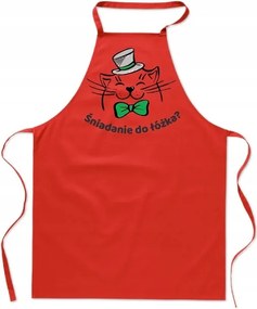 Konyhai Kötény piros Reggeli Ágyba Macskával Kazán Ajándék FA_472_c