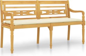 vidaXL tömör tíkfa Batavia pad krémszínű párnával 150 cm
