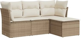 vidaXL 4 részes bézs polyrattan kerti ülőgarnitúra párnákkal