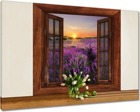 Vászonkép 100x70 Ablak levendula kilátással