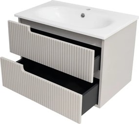 Piramida EURIDIKA fali fürdőszobabútor - műmárvány mosdóval -2 fiókos - PINO BÉZS - 75 x 48 x 53 cm