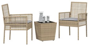 3 darabos Kerti Bistro Szett párnákkal Bézs Poly Rattan