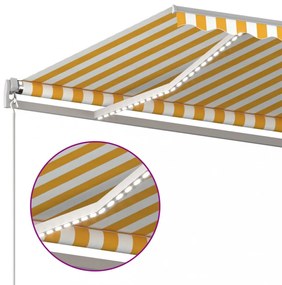 sárga és fehér kézzel kihúzható LED-es napellenző 600 x 350 cm