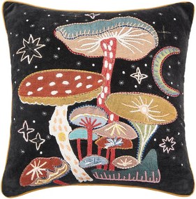BOHEMIAN párna gombákkal, fekete 45 x 45 cm