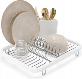Edényszárító, csepegtető tálca pultra, mosogatóhoz, tárolóval, fehér Sinkin