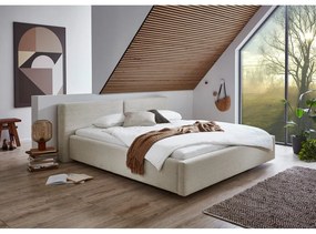 Bézs kárpitozott franciaágy tárolóhellyel ágyráccsal 180x200 cm Cube – Meise Möbel