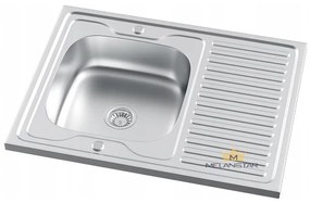 Erga HD, 1 kamrás acél mosogató 800x500x160 mm hosszú lefolyóval, vászon dekorral, ERG-MLS-HD8050DN