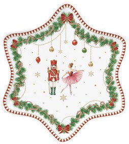 Karácsonyi porcelán csillag alakú tálca diótörős díszdobozban Magie de Noel