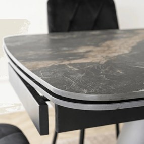 Kihúzható kerámia étkezőasztal 160–240 cm méretben, fekete márvány/fekete színben VERONA