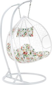 Függő dupla fotel, fehér/minta virág, DALVEA 2 NEW