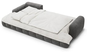 Szürke bársony kinyitható-tárolóhelyes sarokkanapé (bal oldali-heverő résszel) Linz – Cosmopolitan Design