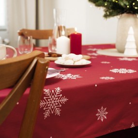 Goldea karácsonyi szögletes terítő 100% pamutvászon - hópelyhek piros alapon 80 x 80 cm