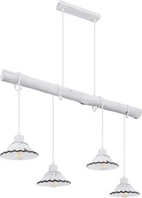 Globo 54050-4H Függeszték fém fehér alaplap, fehér fa áthidalóval, kerámia búrákkal, mely színe fehér, feketével antikolva, textil kábel. HxSZxM:850x170x1200, fényforrás nélkül 4xE27 40W 230V