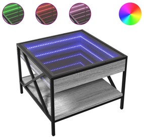 Szürke sonoma végtelen hatású LED-es dohányzóasztal 50x50x38 cm