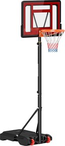 HOMCOM Kültéri Kosárlabda Állvány Kerekekkel, 160-210 cm Magasságban Állítható Kosárlabdakapussal, 83x59 cm Háttámlával, Fiataloknak Kertekben, Udvaro