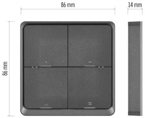 Kapcsoló 4-gombos GoSmart 1xCR2430 Tuya fekete