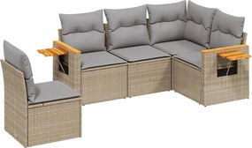 vidaXL 5 részes bézs polyrattan kerti ülőgarnitúra párnákkal