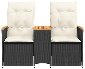 2 személyes fekete polyrattan dönthető kerti kanapé asztallal