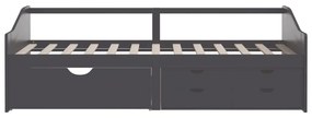 szürke 3 személyes tömör fenyőfa kanapéágy fiókokkal 90x200 cm