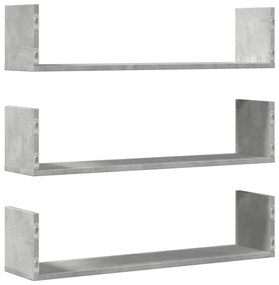 3 db betonszürke szerelt fa fali polc 80 x 18 x 18 cm